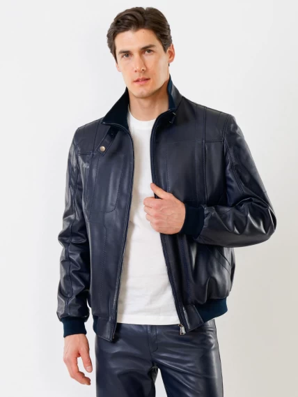 Кожаный комплект мужской: Куртка 521 + Брюки 01, cиний, размер 48, артикул 140120-4