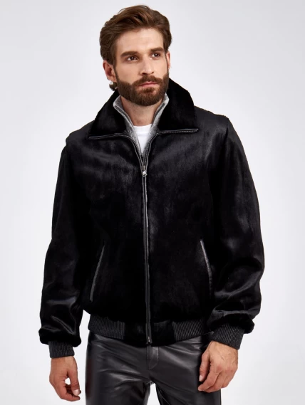 Меховая куртка бомбер из канадской нерпы мужская VE-7910, черная, размер 48, артикул 29470-0
