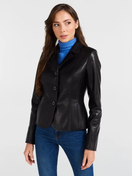 Кожаный женский пиджак 316рс, черный, размер 46, артикул 90500-0