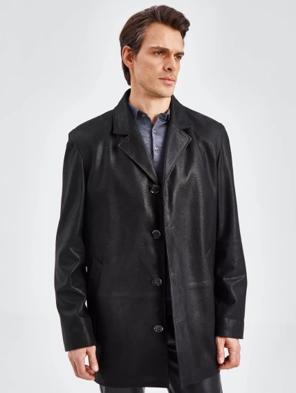 Кожаный пиджак мужской 21/1, черный DS, размер 48, артикул 29040-1