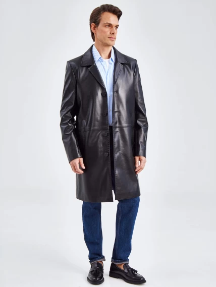 Классическое кожаное пальто мужское премиум класса 2010-11, черное, размер 58, артикул 71360-0