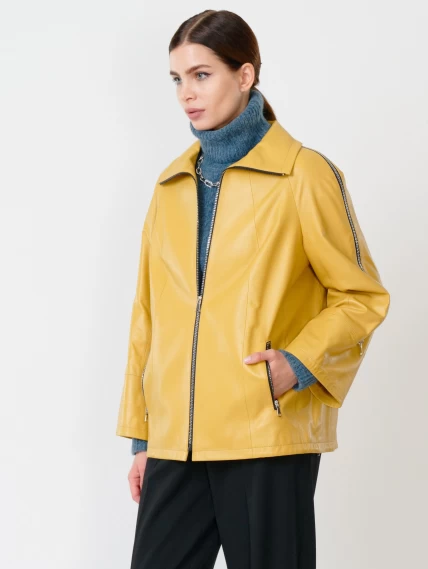 Кожаная женская куртка оверсайз 385, желтая, размер 50, артикул 90570-2