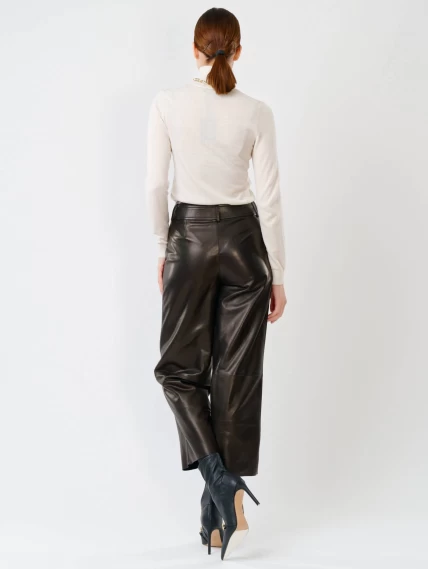 Кожаные укороченные женские брюки из натуральной кожи 05, черные, размер 42, артикул 85251-2