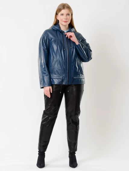 Кожаный комплект женский: Куртка 303 + Брюки 04, синий/черный, размер 50, артикул 111222-2