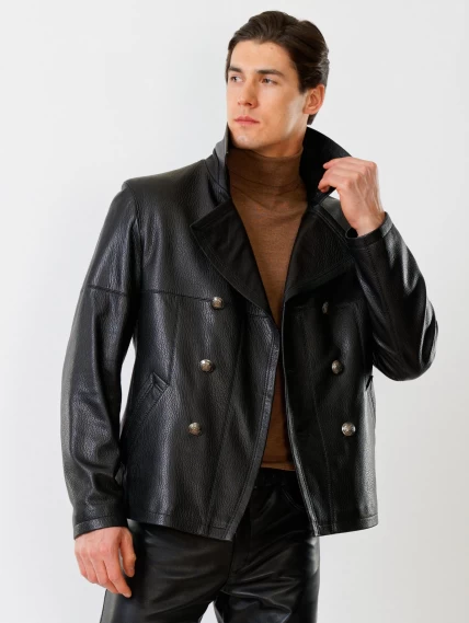 Кожаный комплект мужской: Куртка Клуб + Брюки 01, черный, размер 48, артикул 140210-6