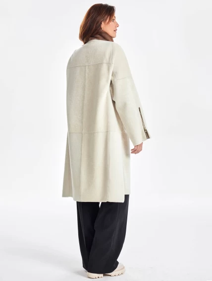 Женское пальто из овчины с воротником из меха норки премиум класса 2022, белое, размер 50, артикул 63300-4
