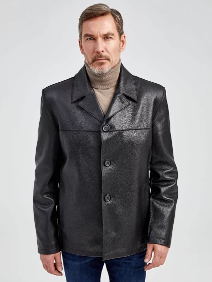Короткий мужской кожаный пиджак 20с дом, черный, размер 52, артикул 28991-1