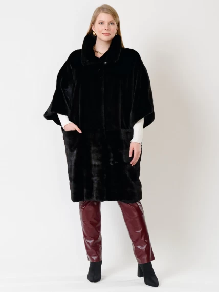 Пальто из меха норки женское 402, рукав 3/4, черное, размер 48, артикул 32760-3