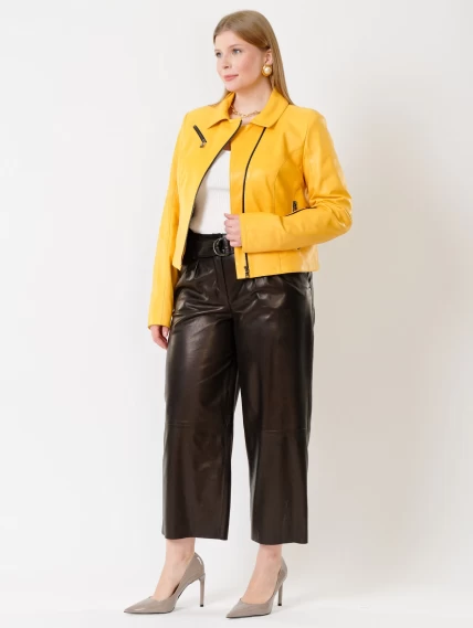 Кожаный комплект женский: Куртка 3005 + Брюки 05, желтый/черный, размер 44, артикул 111119-0