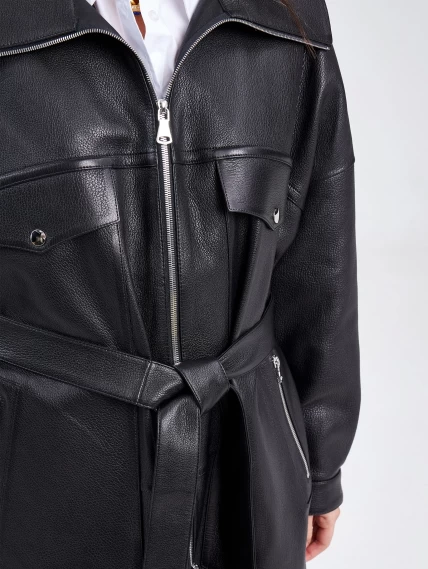 Женский кожаный плащ на молнии премиум класса 3039, черный, размер 52, артикул 91920-2