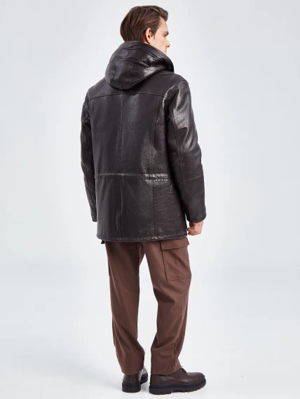 Утепленная кожаная куртка аляска с мехом енота для мужчин 556, коричневый, размер 50, артикул 41090-6