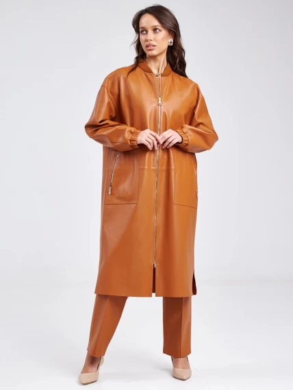 Женское кожаное пальто бомбер премиум класса 3035, виски, размер 44, артикул 63450-0