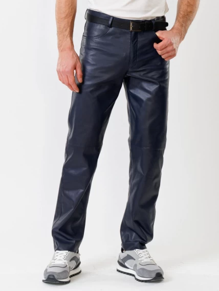 Мужские брюки из натуральной кожи премиум класса 01, синие, размер 48, артикул 120010-6