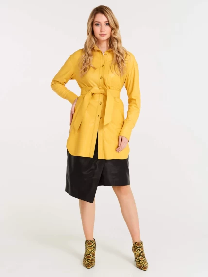 Кожаная женская рубашка с поясом из натуральной кожи 01, желтая, размер 44, артикул 90490-3