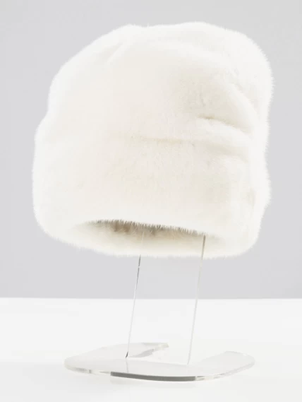 Головной убор из меха норки женский Глазки, белый, размер 58, артикул 51090-0