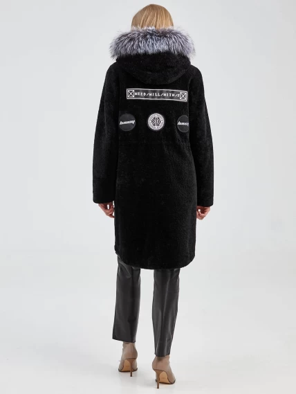 Полупальто из шерсти женское с мехом чернобурки 844sf, черное, размер 46, артикул 25220-5