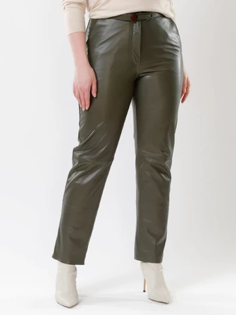 Кожаные прямые женские брюки из натуральной кожи 04-1