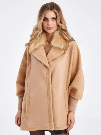 Женская куртка из овчины оверсайз с воротником из меха лисицы премиум класса 2026-0