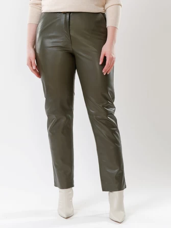 Кожаные прямые женские брюки из натуральной кожи 04-0