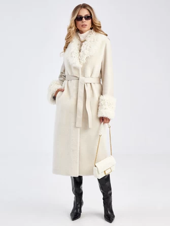 Модное женское пальто из меховой овчины с воротником тиградо премиум класса 2031-0