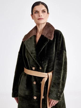 Женское двустороннее пальто из меховой овчины с норковым воротником премиум класса 2017-0