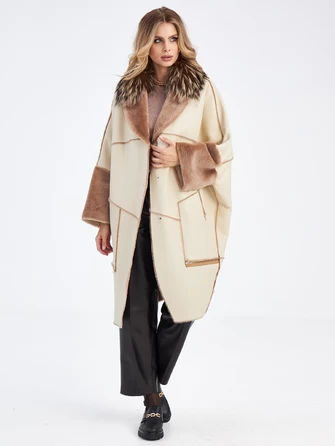 Женское стильное пальто оверсайз с воротником из меха лисицы премиум класса 2046-1