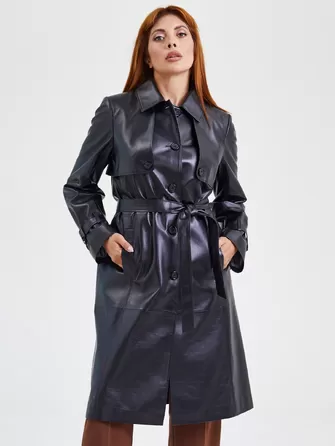 Кожаное женское пальто тренч с поясом премиум класса 3018-1