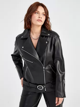 Кожаная женская куртка косуха с поясом 3013-1