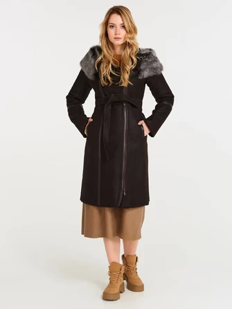Зимний комплект женский: Дубленка 265 + Кожаная юбка 08-0