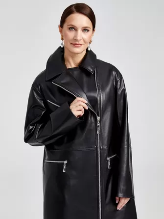 Кожаное женское пальто косуха оверсайз премиум класса 3015-0