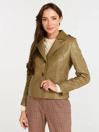 Короткая женская кожаная куртка пиджак 304-0