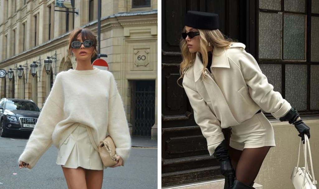 Белые кожаные шорты в свежем летнем луке