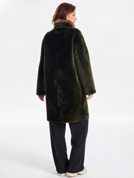 Удлиненная двусторонняя куртка из натуральной овчины с мехом норки премиум класса 2018, хаки, размер 46, артикул 24220-6