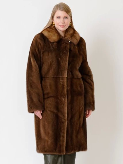 Зимний комплект женский: Пальто из меха норки 17417(ав) + Брюки 06, коричневый/оливковый, размер 48, артикул 111336-4