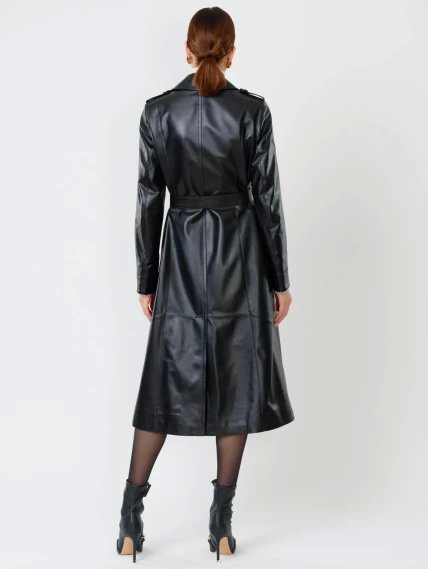 Классический кожаный женский плащ с поясом 3010, черный, размер 46, артикул 91500-4