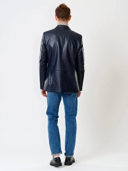 Мужской кожаный пиджак на ручном стежке премиум класса 543, синий, размер 48, артикул 28441-4