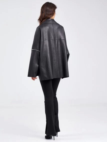 Кожаная женская куртка оверсайз на резинке премиум класса 3031, черная, размер 50, артикул 23210-5