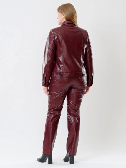 Женская кожаная куртка в джинсовом стиле 3008, бордовая, размер 50, артикул 91480-4