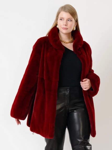 Зимний комплект женский: Куртка из меха норки 217(в) + Брюки 03, бордовый/черный, размер 52, артикул 111338-2