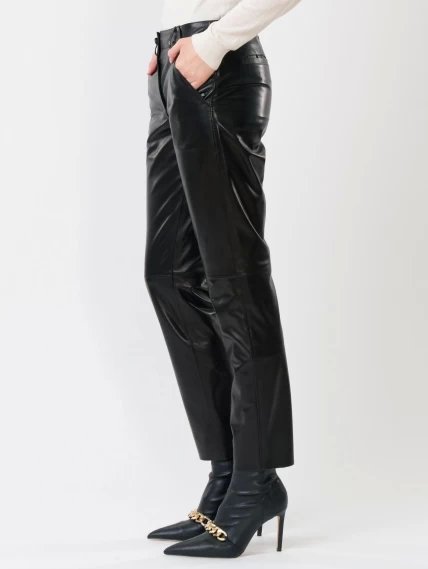 Кожаные зауженные женские брюки из натуральной кожи 03, черные, размер 50, артикул 85240-5