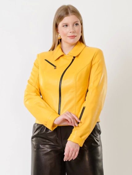 Женская кожаная куртка косуха 3005, желтая, размер 56, артикул 91162-5