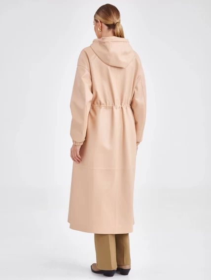 Женское кожаное пальто с капюшоном на молнии премиум класса 3033, бежевое, размер 44, артикул 63470-5