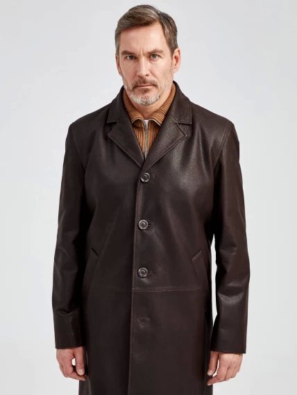 Мужской удлиненный кожаный пиджак премиум класса 22/1, коричневый DS, размер 50, артикул 29560-0