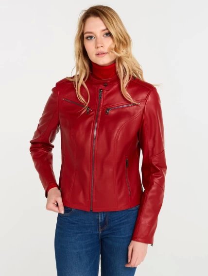 Кожаная куртка женская 399, красная, размер 52, артикул 18370-1