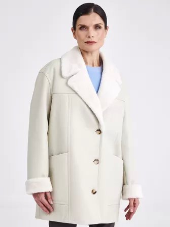 Короткая женская дубленка пиджак с поясом премиум класса 2011-0