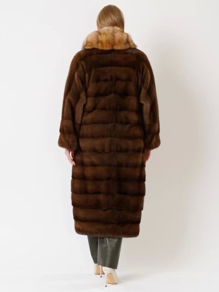 Демисезонный комплект женский: Пальто из меха норки с соболем 1150(вс) + Брюки 06, коричневый/оливковый, размер 52, артикул 111225-2
