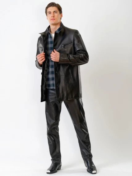 Утепленная удлиненная мужская кожаная куртка 517нв, черная, размер 56, артикул 28620-3