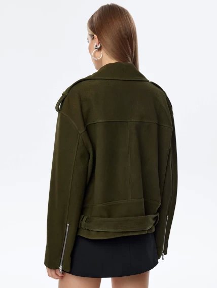 Короткая женская кожаная куртка косуха с поясом премиум класса 3052, хаки, размер 44, артикул 23970-5