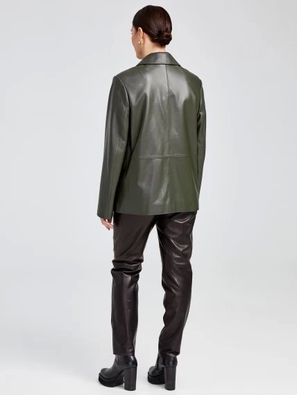 Кожаный костюм женский: Пиджак 3016 + Брюки 03, оливковый/черный, размер 46, артикул 111138-2