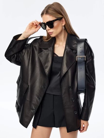 Кожаный пиджак оверсайз для женщин премиум класса 3068, черный, размер 44, артикул 24100-0